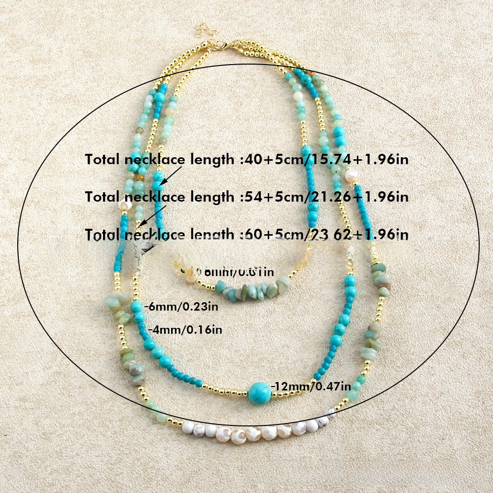 Bohemian Style Multi-layer Natural Stone Glass Bead Necklace Irregular Handmade Geometric Pattern Women's Jewelry Accessories