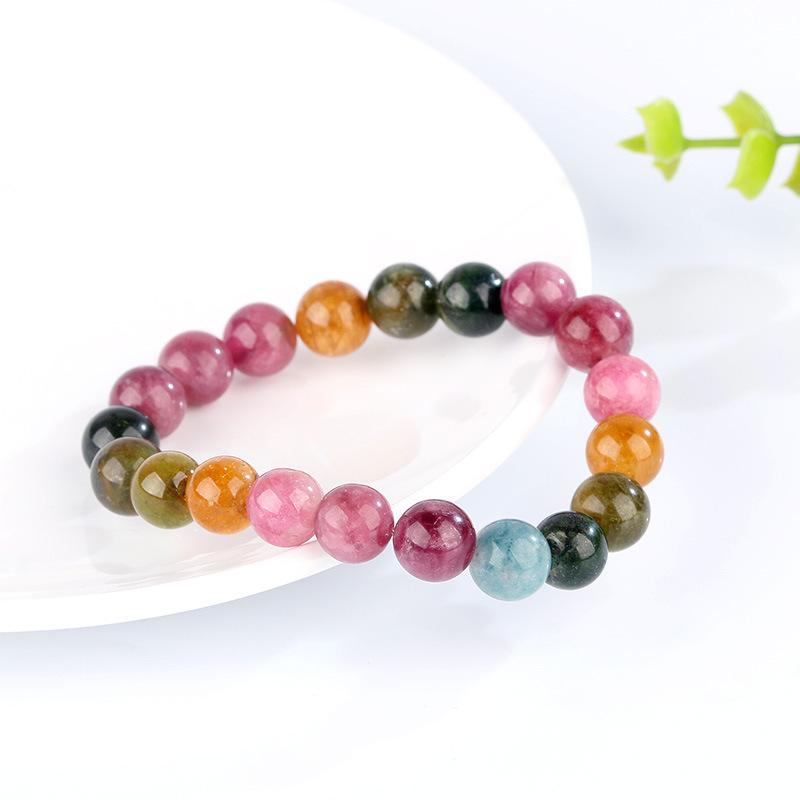Natural Rainbow Tourmaline Bracelet Brazilian Old Mine Material Gradient Color Handmade Beads Jewelry Unisex Geometric Pattern