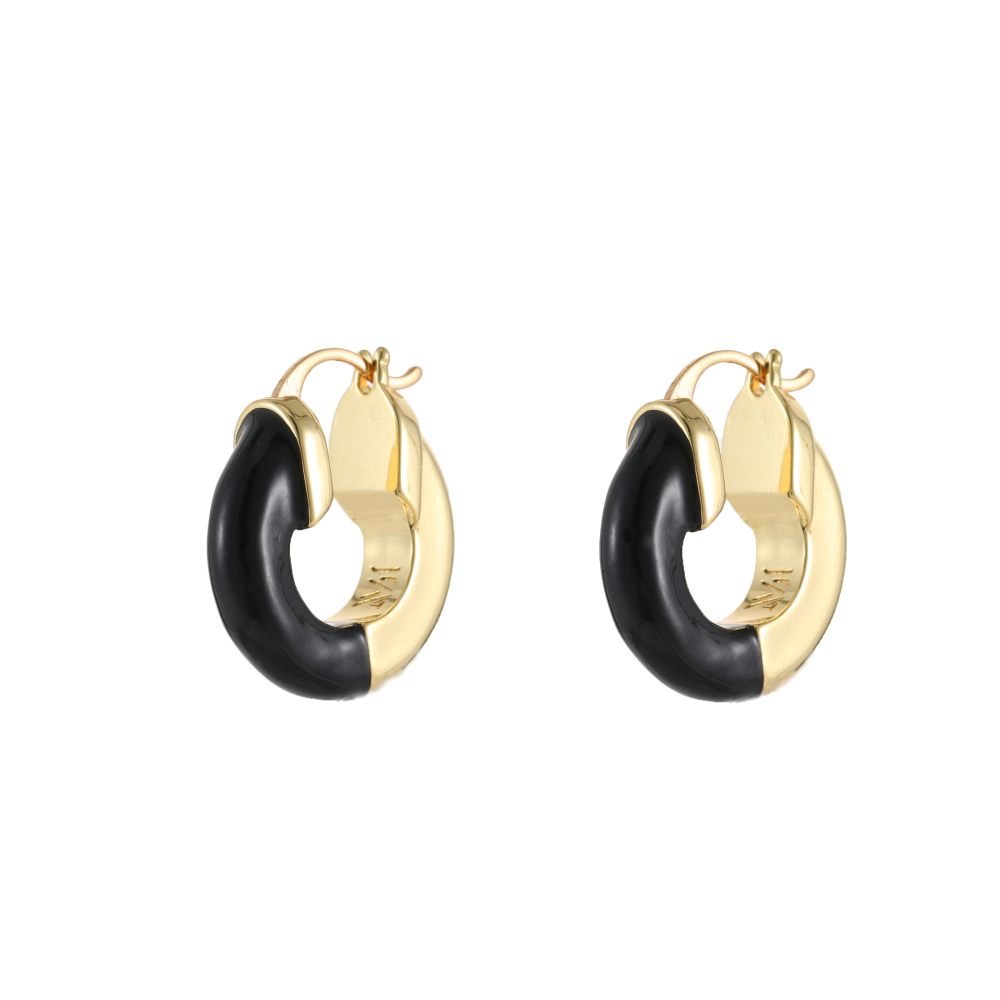 Black Agate Spliced Circle Copper Plated 18K Gold Earrings Unique Design Vintage Feel European American Style Jewelry Accessories