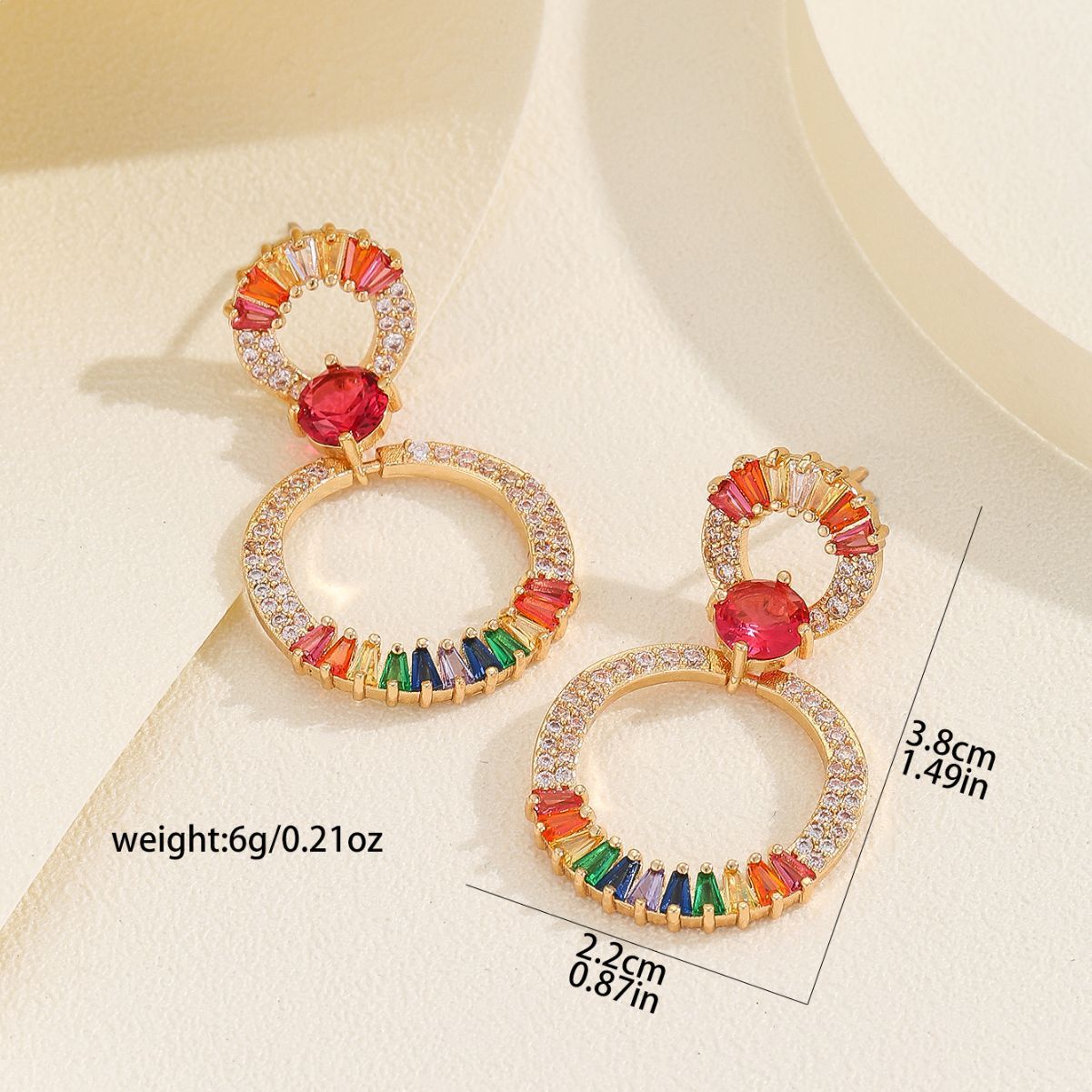 Fashion  Style Earrings Micro Inlaid Colorful Zircon Earrings Super Sparkling Double Hoop Round Personality High-end Temperament Earrings