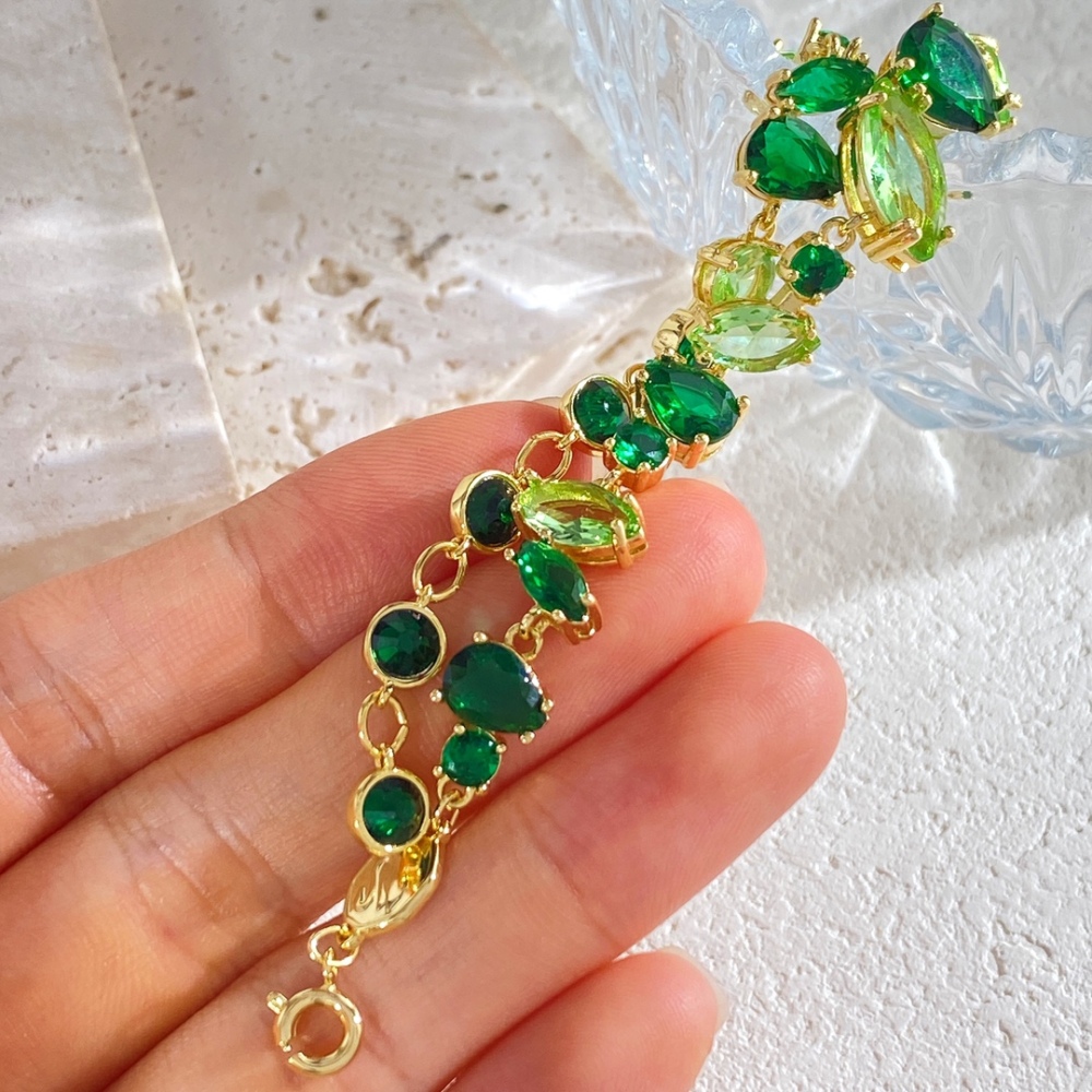 Green Candy Color Fairy Tale Series Bracelet Necklace Set Luxury Summer Accessories Geometric Pattern Yellow Copper Clasp