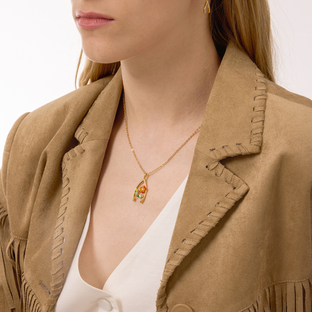 Women's Classic Style 18K Gold Stainless Steel + Shell Pearl + Oil Drop / Shell Pearl Oil Drop Flower Thanksgiving Lucky Wish Bone Y-shaped Pendant Necklace 45+5CM