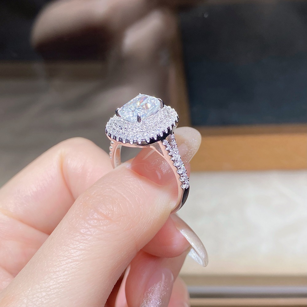 Moissanite 925 Sterling Silver Rings Rectangle Electroplated Platinum Plated Rhodium Plated Rings