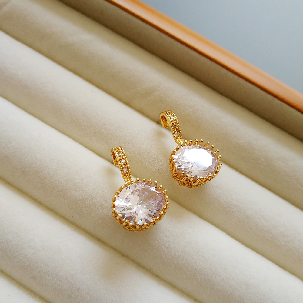 925 Silver Needle Fashionable Earrings Geometric Pattern Simple Style Women's Jewelry Accessories White Match Gemstone Embedded