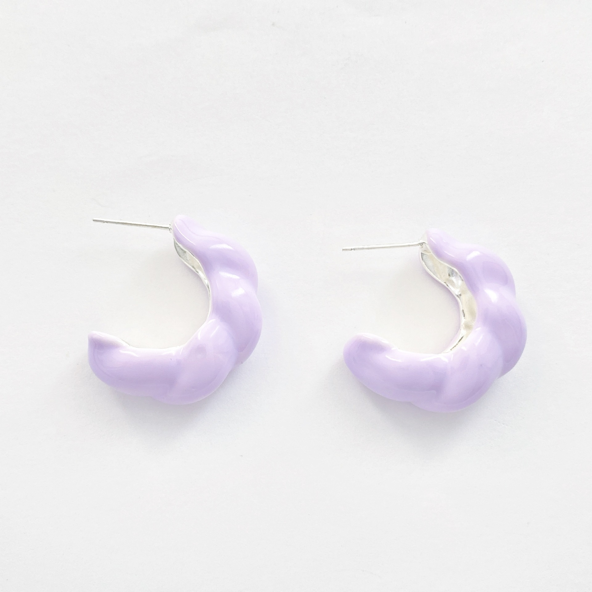 Summer Versatile Simple Solid Color Oil Drop Earrings Women's  High-End C-Shaped Ear Studs Fashionable Jewelry Accessories