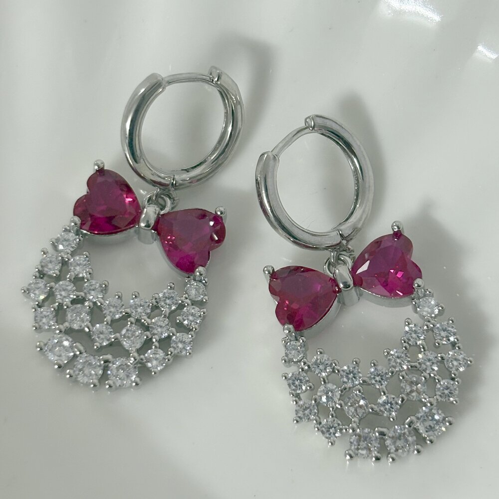 Christmas Red Bow Zircon Earrings Rose Gold Geometric Copper Material Unisex Jewelry Accessories