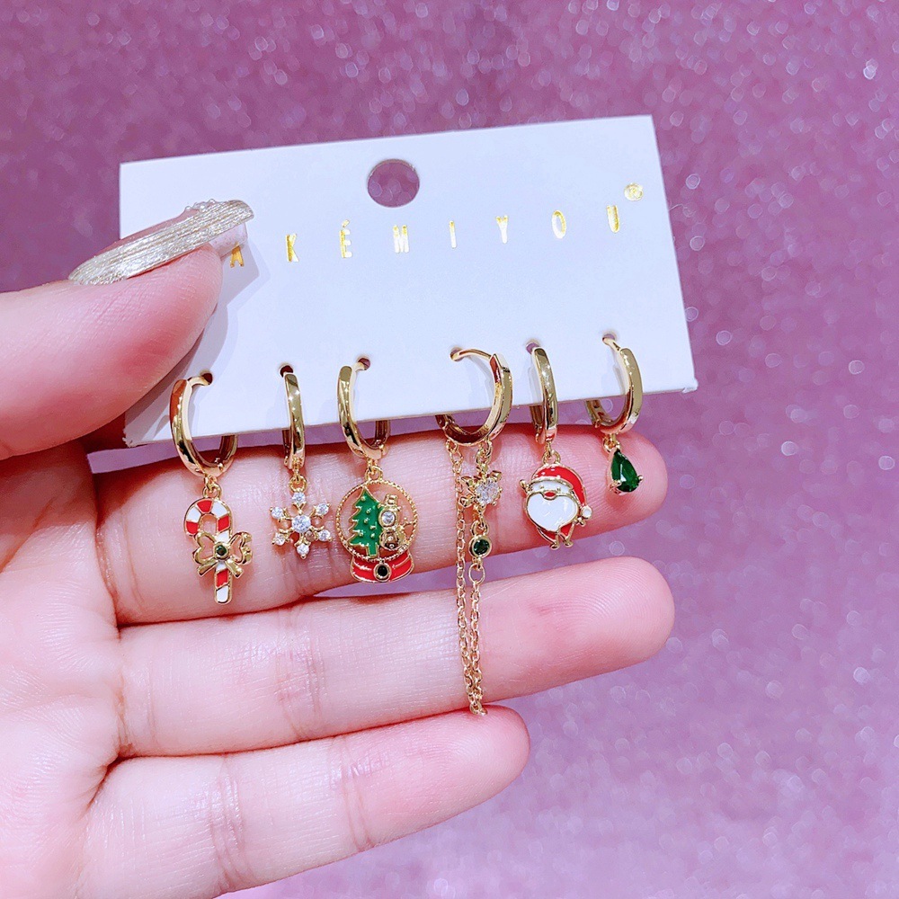 Elegant Christmas Tree And Snowflake Earrings Set With Colorful Zirconia Fashionable European Style Women's Jewelry Accessories