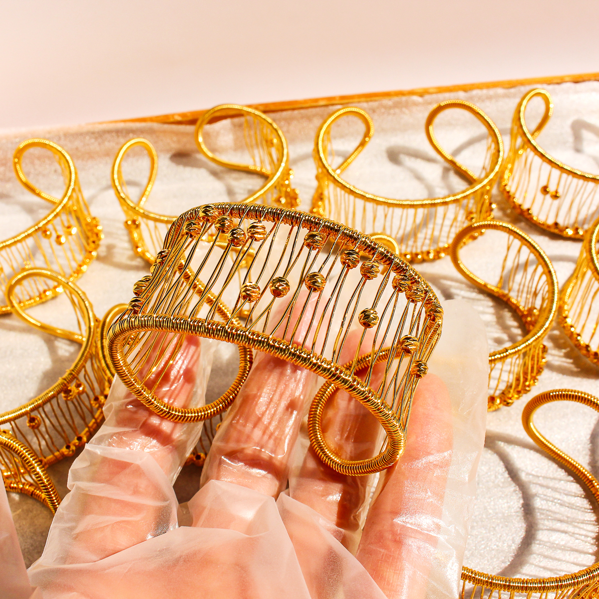 Retro Classic Style Semicircle Brass 24K Gold Plated Bangle In Bulk