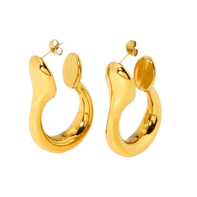 Fashionable Geometric Stainless Steel Hoop Earrings Unusual U-Shaped Waterproof Women's Jewelry Accessories Ins Style Gold Plated