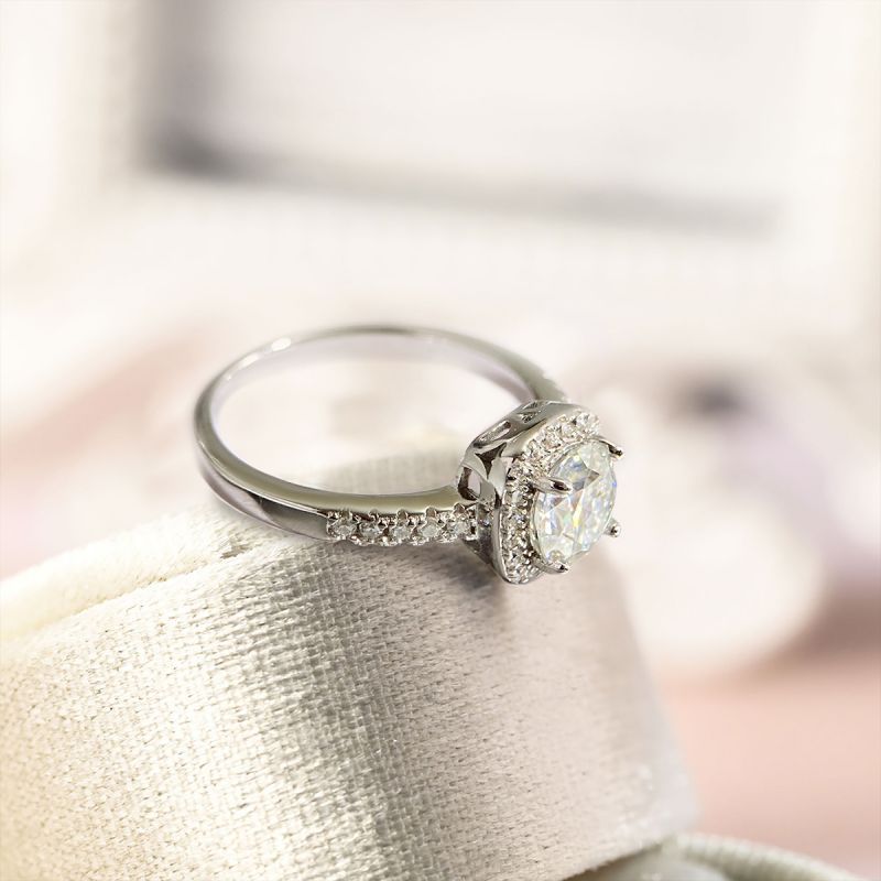 Moissanite 925 Sterling Silver Rings Bag Square Long-Lasting Plated White Gold Plated Rings