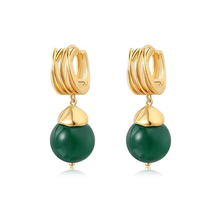 Natural Green Agate Jade Ice Type Earrings Women Luxury Small Niche High End Stud Earrings Jewelry Accessories