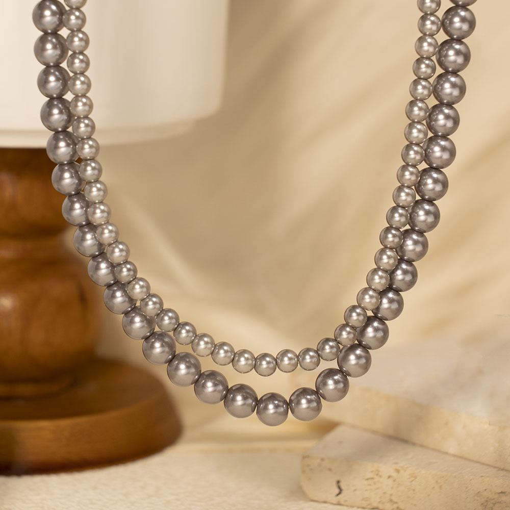 Dark Gray Pearl Necklace Ladies Ultra-Thin Collarbone Chain Fashion U-Shaped Design Gold Plated Jewelry Accessories