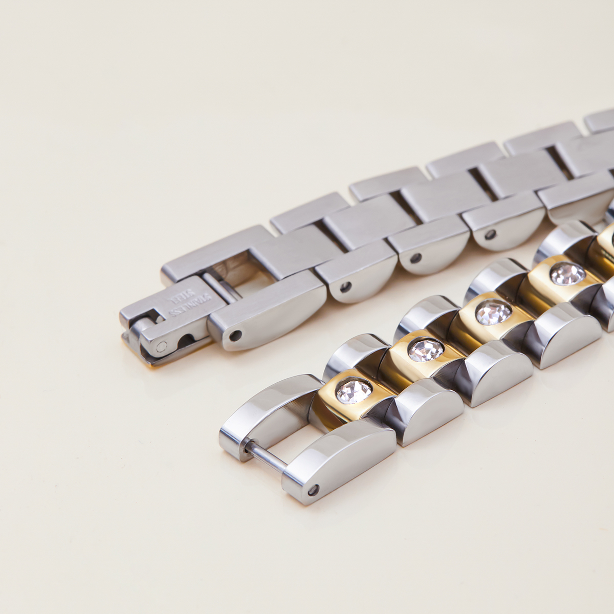 304 Stainless Steel Geometric PVD Coated Real Gold Plated Classic Style Waterproof Non Tarnish Surgical Steel Watch Chain Snap Button Bracelets