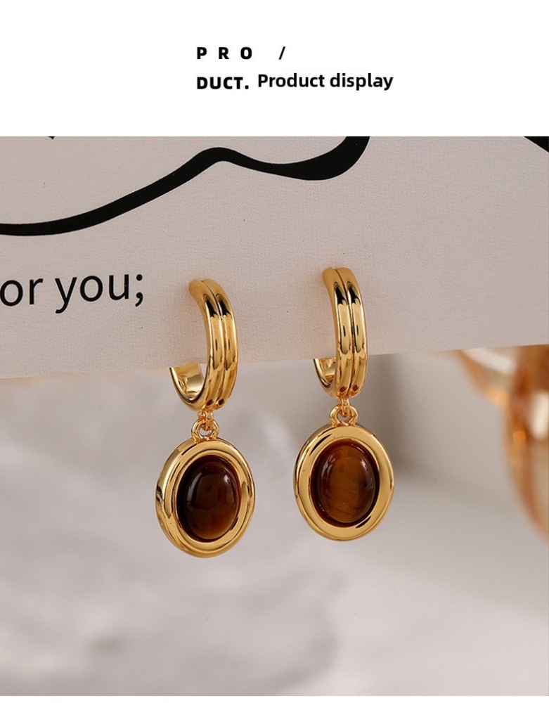 Elegant And Simple Tiger Eye Stone Necklace European And American Style Retro Geometric Pattern Women's Jewelry Gold Plated Accessories