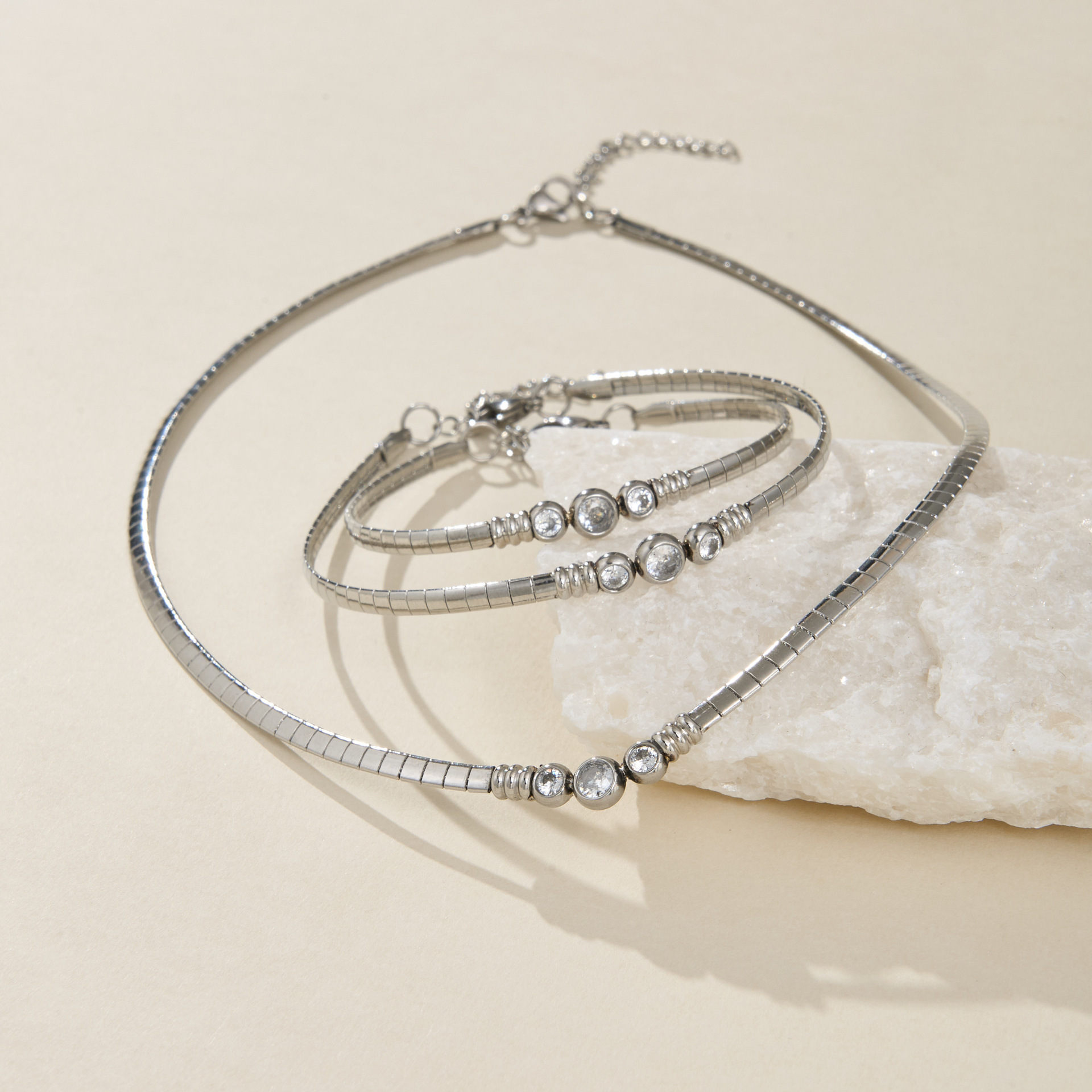 Elegant Titanium Steel Necklace Set With Electroplating Processed In  Style For Women Geometric Pattern Vintage Court Theme