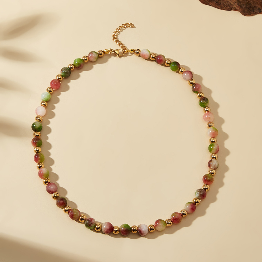 Simple Style Classic Style Geometric 302 Stainless Steel Synthetics Electroplated 18K Real Gold Plated Beaded Chain Necklace In Bulk