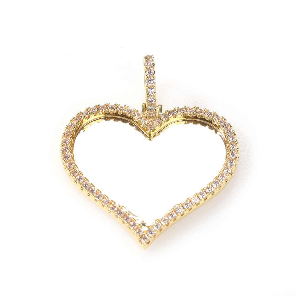Fashion Hip-Hop Style Pendant Necklace Copper Material Inlaid With Zircon Heart-Shaped Photo Unisex Internet Celebrity Style Jewelry Accessories