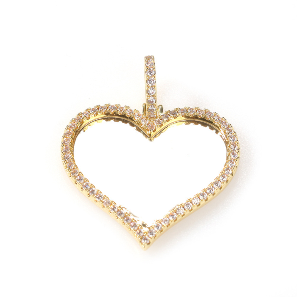 Fashion Hip-Hop Style Pendant Necklace Copper Material Inlaid With Zircon Heart-Shaped Photo Unisex Internet Celebrity Style Jewelry Accessories