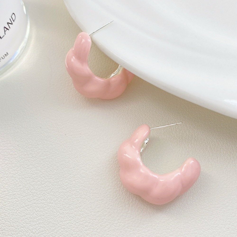 Summer Versatile Simple Solid Color Oil Drop Earrings Women's  High-End C-Shaped Ear Studs Fashionable Jewelry Accessories