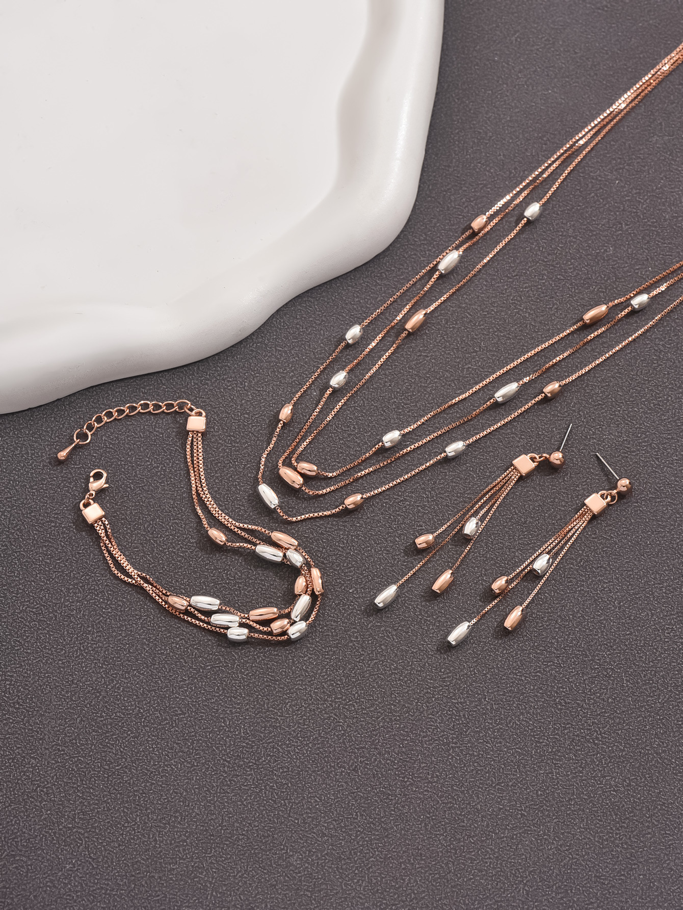 Low Allergy Snake Chain Necklace And Earring Set For Women Color Retention Jewelry Set  Style Simple Geometry Pattern