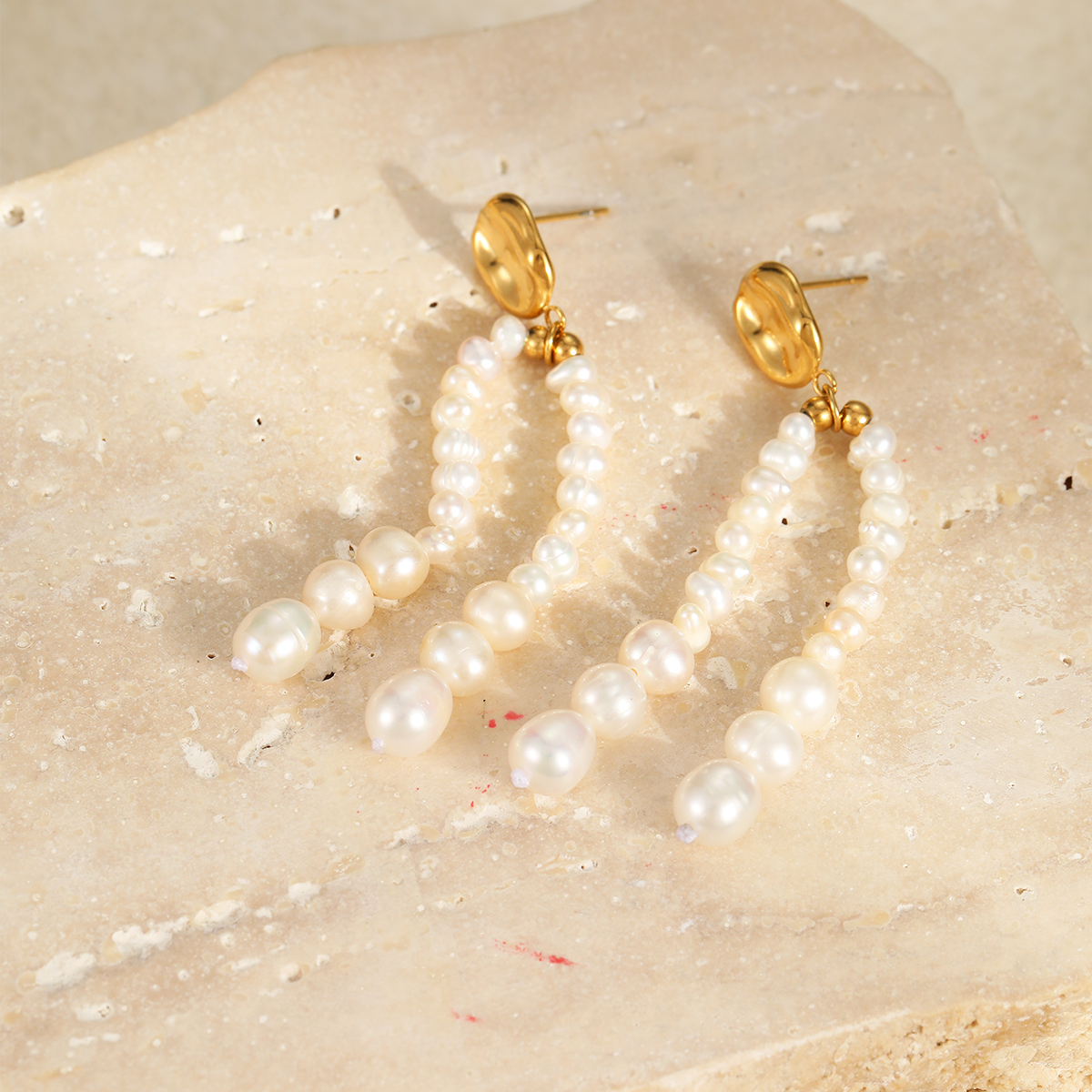 PVD Coated Real Gold Plated Round 304 Stainless Steel Freshwater Pearl Elegant Classical Waterproof Non Tarnish Drop Earrings