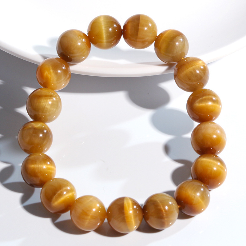 Natural Gold Tiger Eye Stone Bracelet High Quality Cat's Eye Lightning Pattern Round Beads Sea East Gemstone Wooden Chalcedony