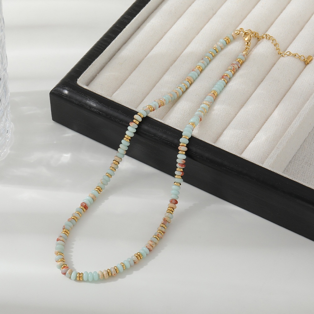 Summer New Style Women's Dopaamine Natural Stone Beaded Necklace Elegant Geometric Pattern Abacus Beads Jewelry Accessories