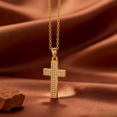 X0834 [Copper Pendant] Simple Cross Necklace - Gold
