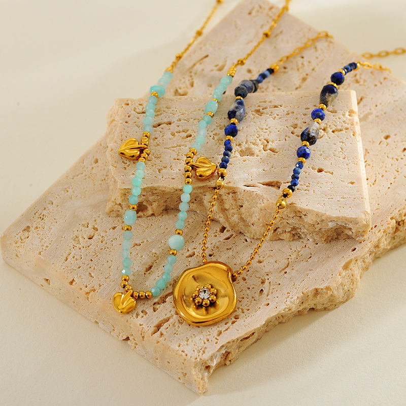 Natural Lapis Lazuli Beaded Necklace New Chinese Style High-end Sweater Chain Vintage Amethyst Autumn Winter Natural Gemstone Accessories For Women