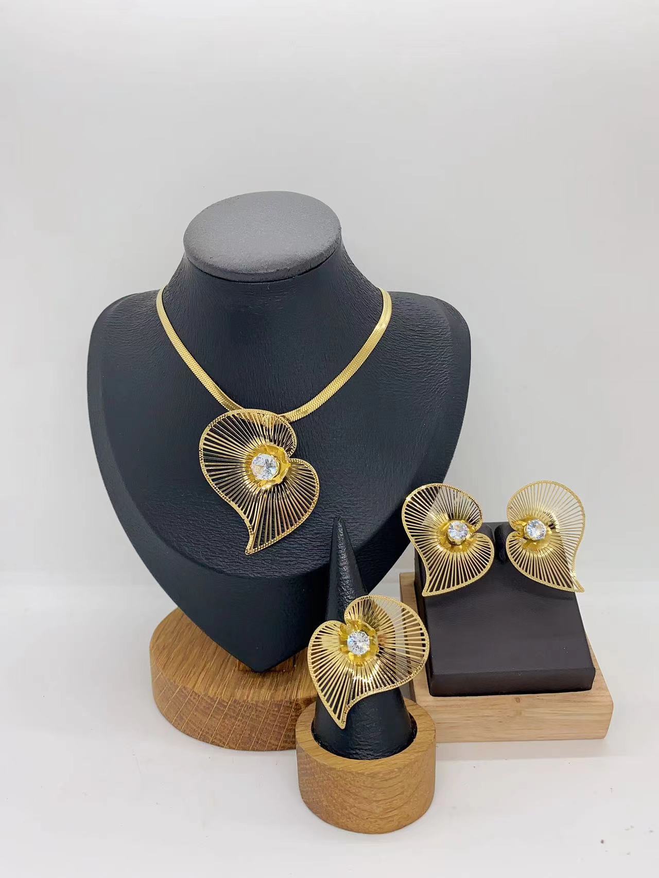 European And American Fashion Trend Ins Style Exaggerated 304 Stainless Steel Hollow Line Irregular Necklace Earrings Ring Set