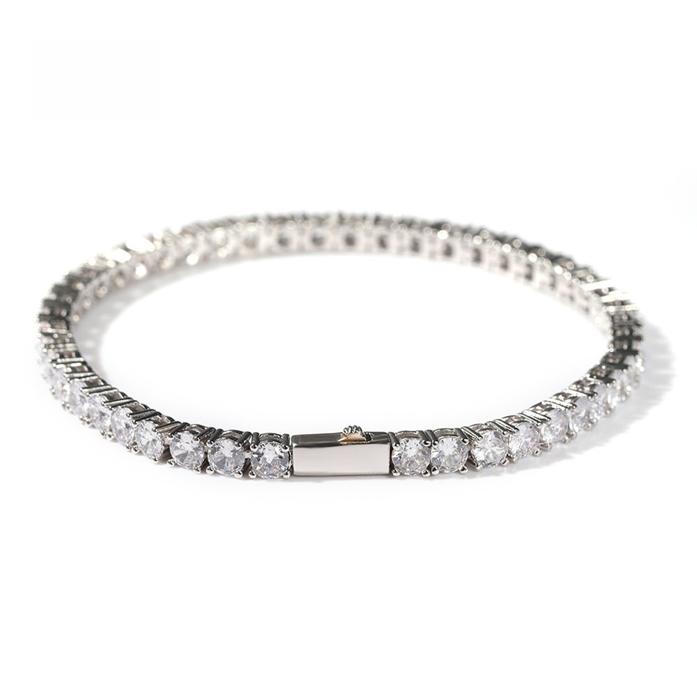 Classic Hip-Hop Single Row Bracelet 4mm Copper Inlaid Zirconia Gold-Plated Geometric Pattern Spring Clasp Fashion Simple Inlaid Diamond Bracelet Unisex