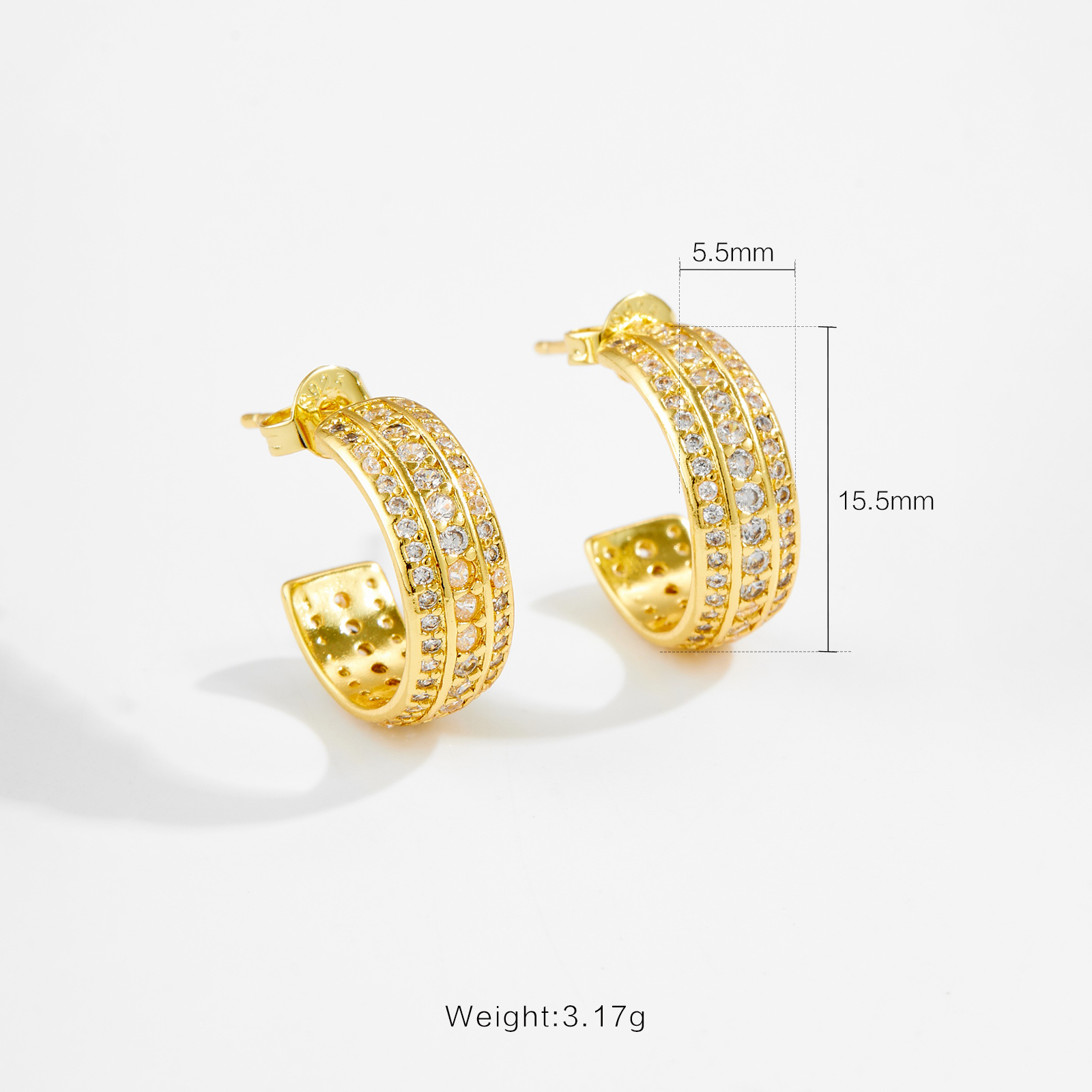 Classic Versatile Zircon Embedded C-Shaped Earrings Elegant Daily Fashion Jewelry For Women Commuting Copper Material