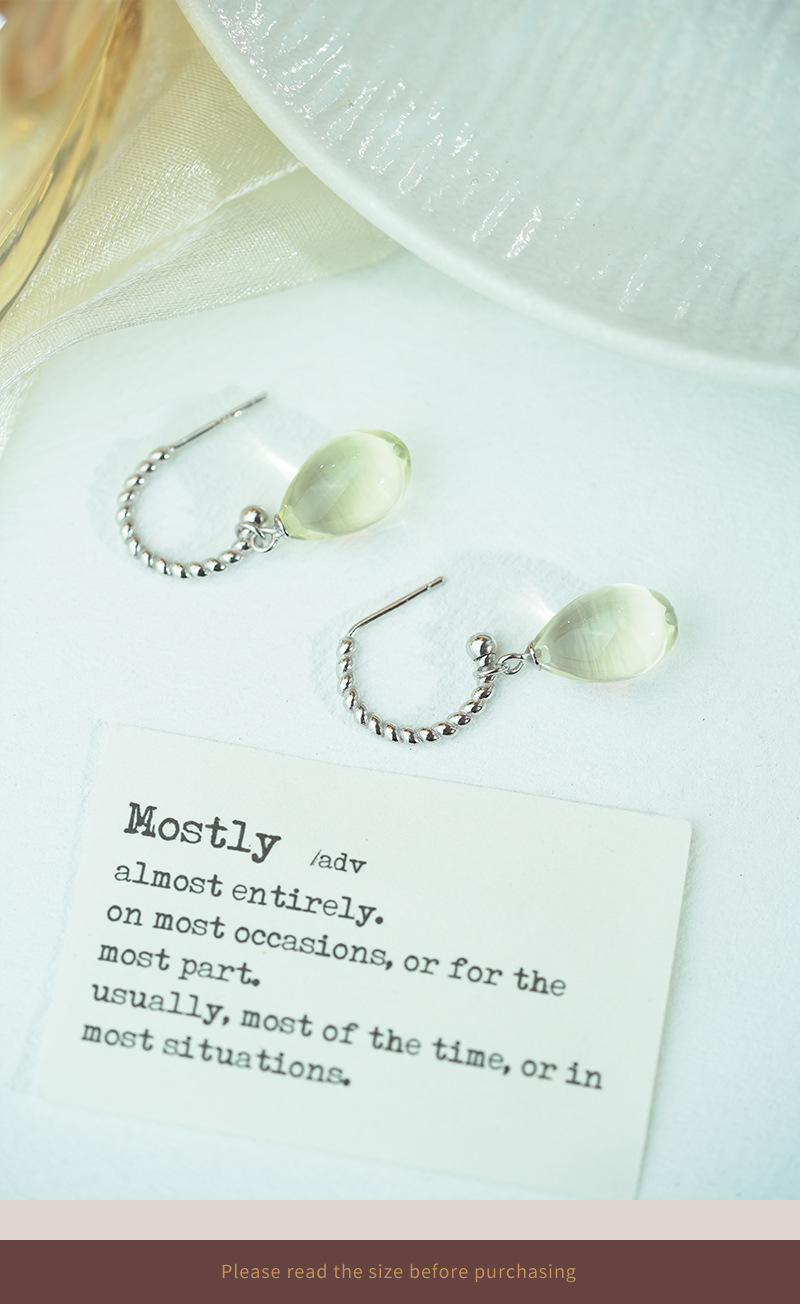 Natural Yellow Crystal Waterdrop Earrings S925 Silver Plated Gold Drop Earring Hooks Simple Fashion Versatile Women's Jewelry