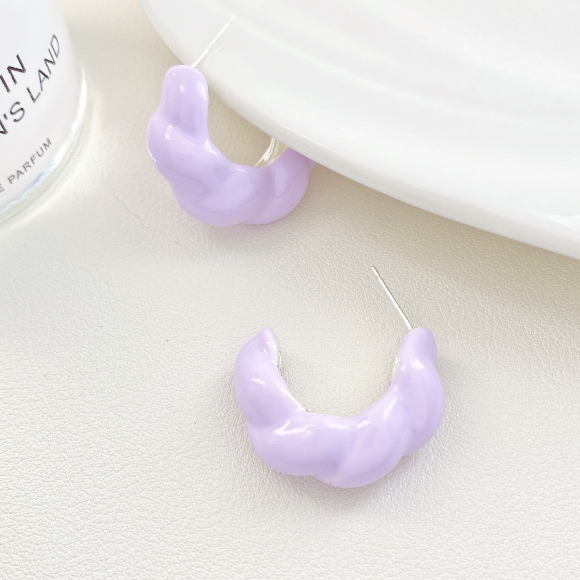 Summer Versatile Simple Solid Color Oil Drop Earrings Women's  High-End C-Shaped Ear Studs Fashionable Jewelry Accessories