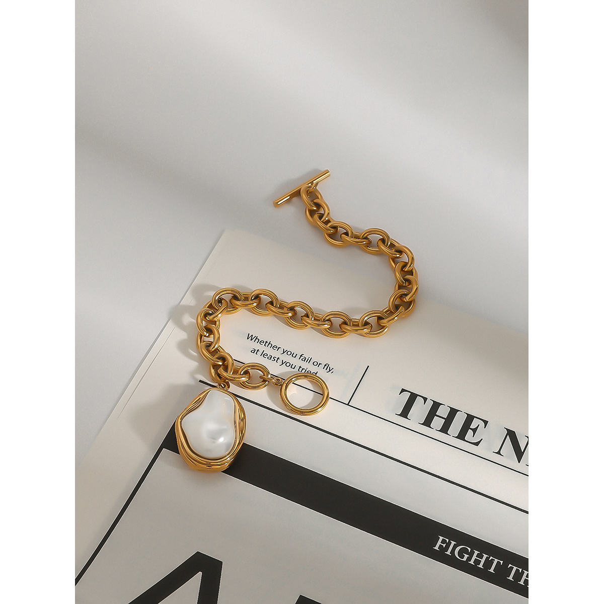 Women's 304 Stainless Steel Cable Chain PVD Coated 18K Gold Plated Toggle Inlay Irregular Pearl Bracelets Imitation Pearl Jewelry