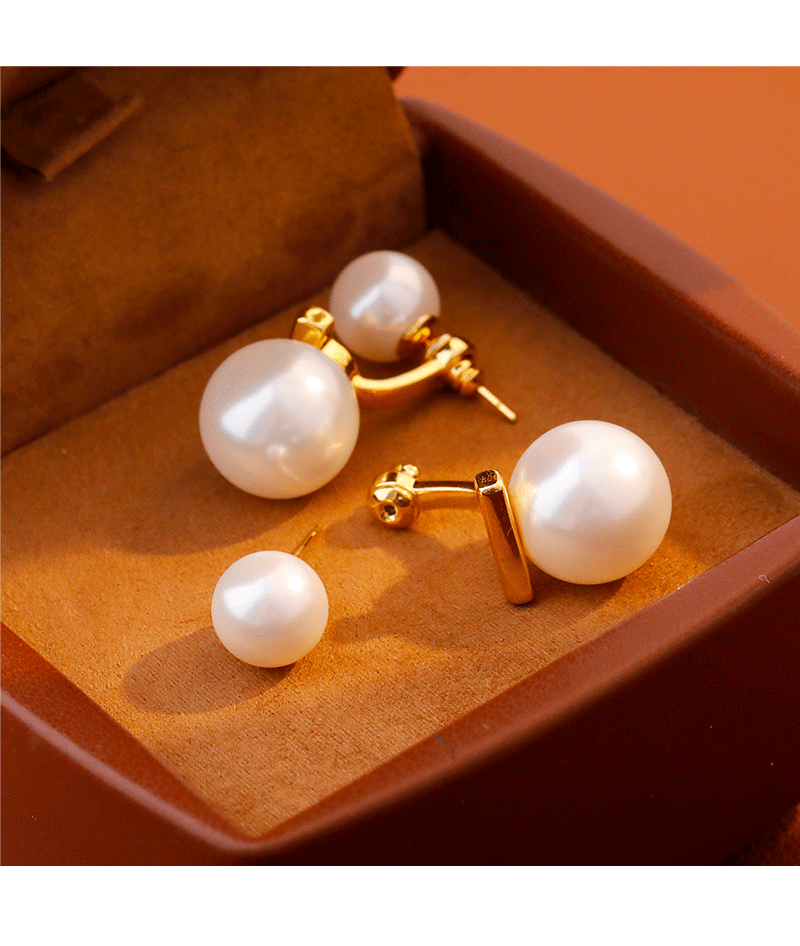 Elegant Two-Way Wear Pearl Stud Earrings Versatile Fashionable Retro French Style Women's Jewelry Accessories