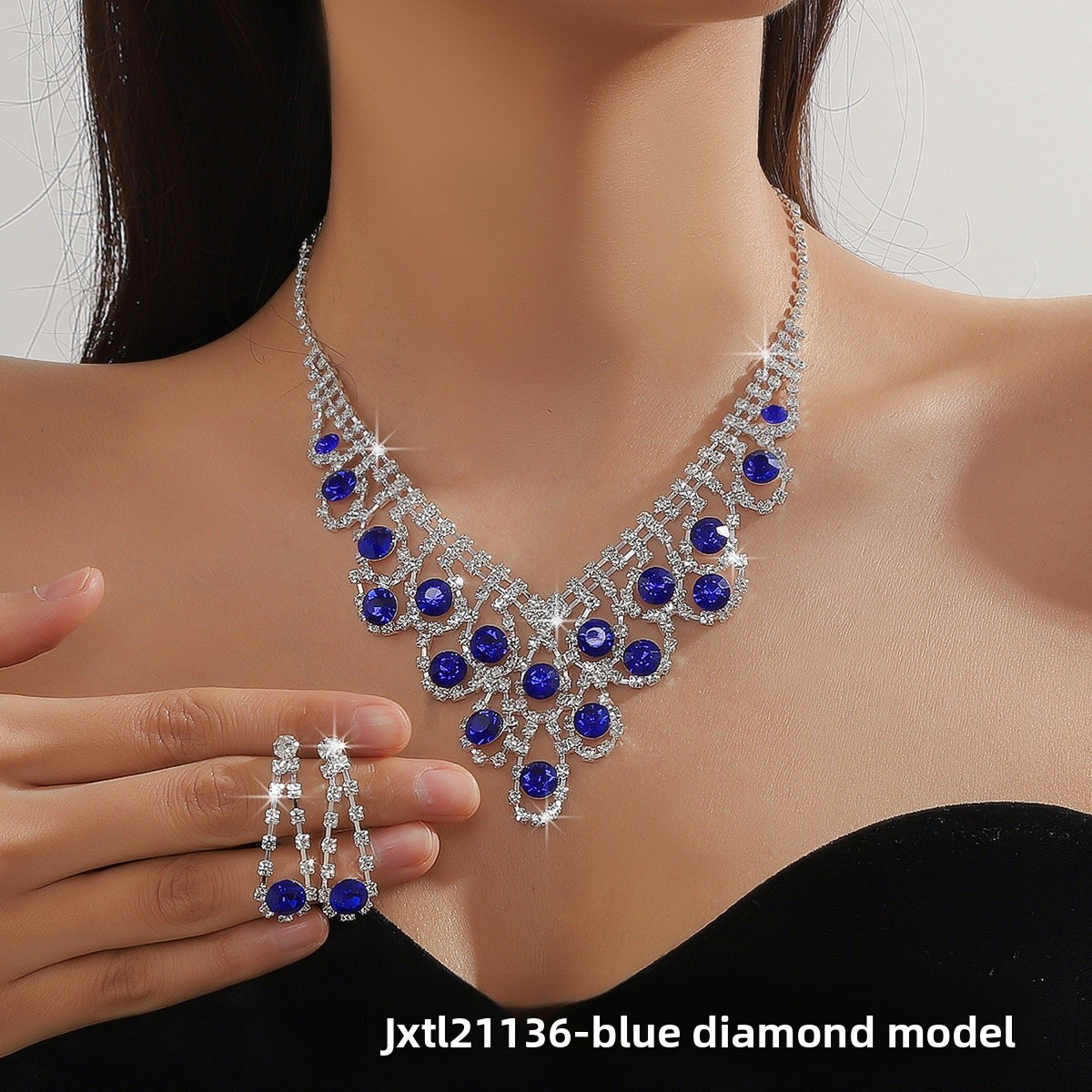 Pearl Rhinestone Necklace Earrings Set Ball Shape Dress Chain Polyester Material Printed Pendant Women Jewelry Accessories