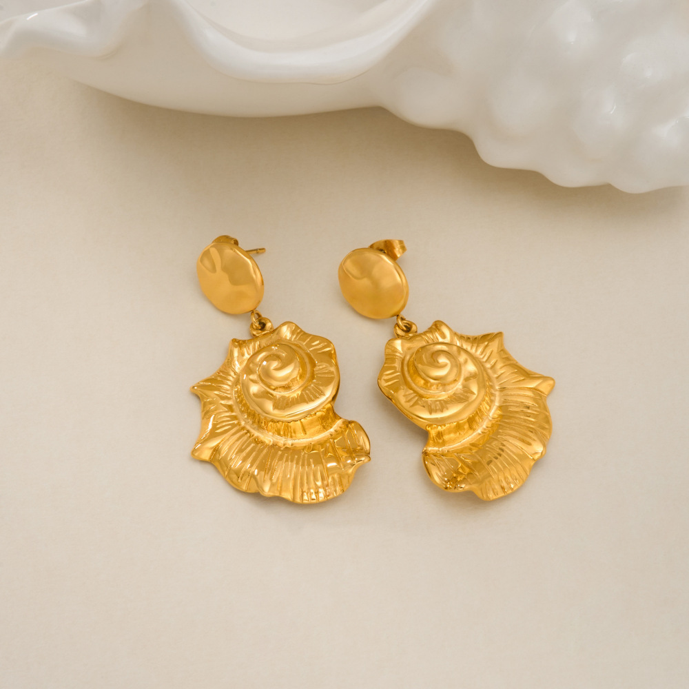 Casual Summer Vacation Style Abalone Pendant Earrings Gold Plated Titanium Steel Geometric Pattern Women's Jewelry Accessories