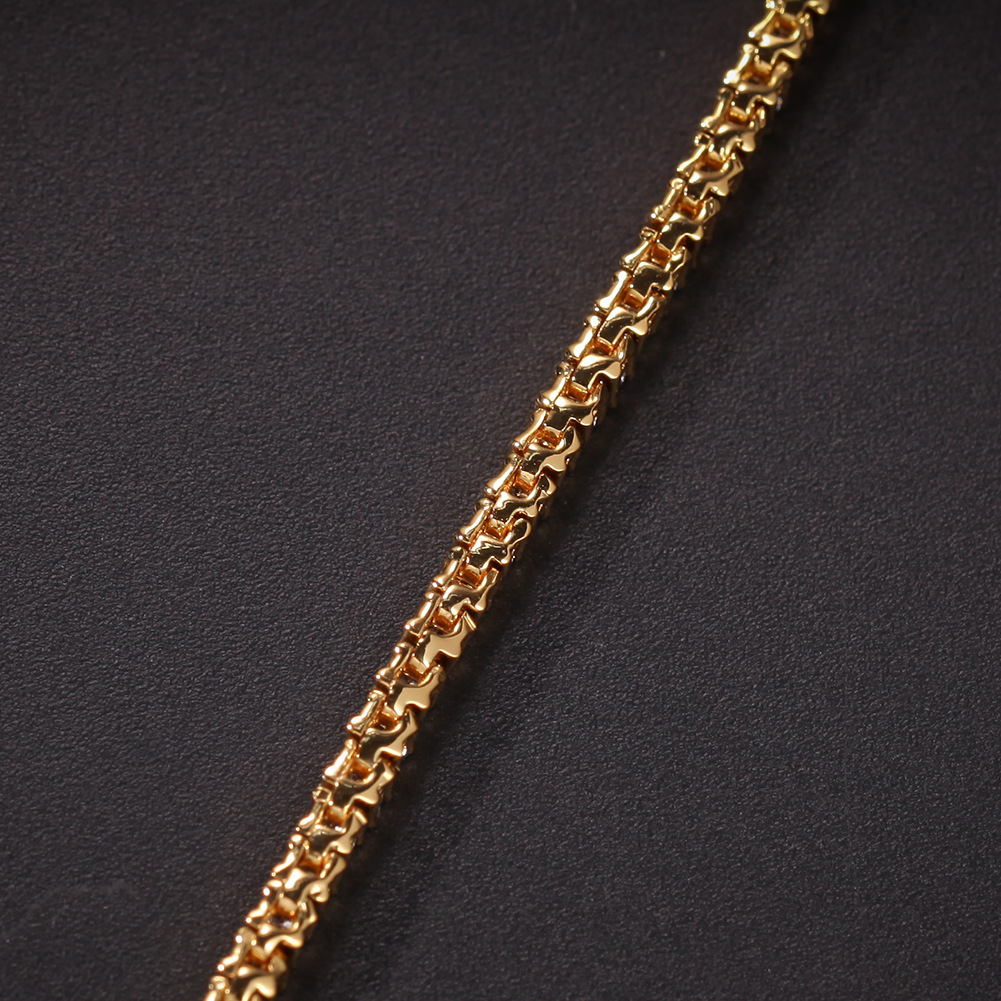 European And American Hip-Hop Tennis Necklace Bracelet Exquisite Single Row Zircon Men's Unisex Copper Geometric Pattern Real Gold Plated Vacuum Electroplating INS Style Classic Ring
