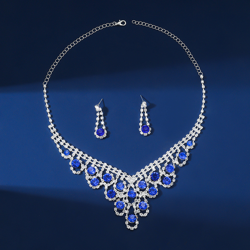 Pearl Rhinestone Necklace Earrings Set Ball Shape Dress Chain Polyester Material Printed Pendant Women Jewelry Accessories
