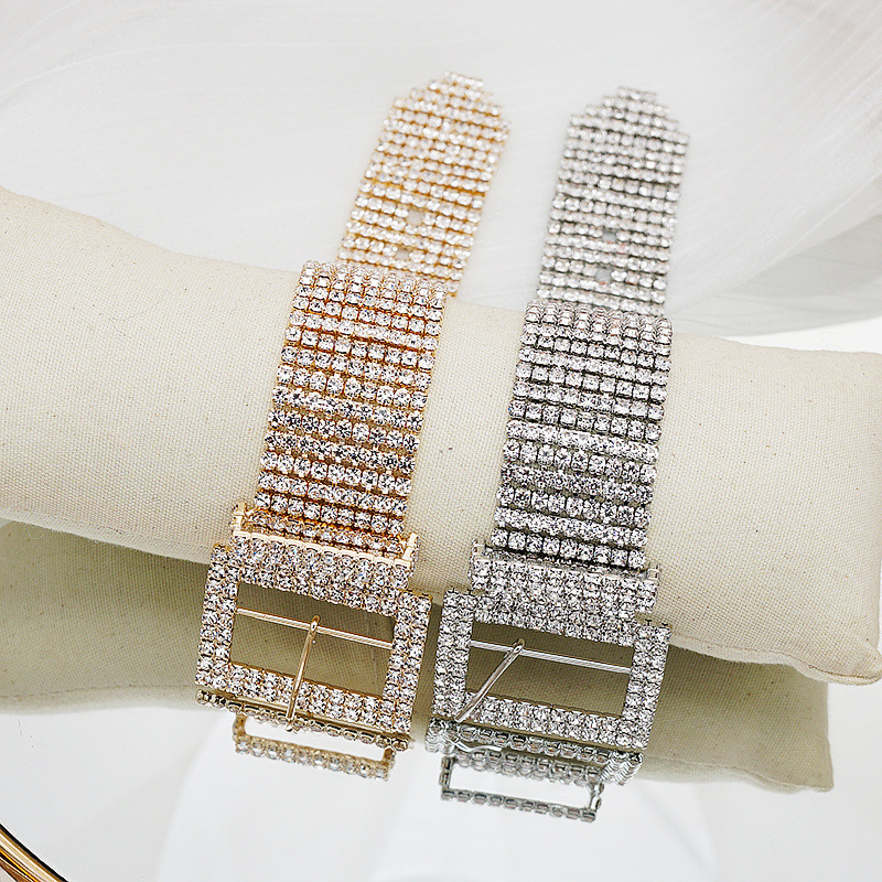 Wide Rhinestone Crystal Bracelet Wedding Dress Accessories Geometric Gold-Plated 925 Sterling Silver 925 Earrings Suitable For Women