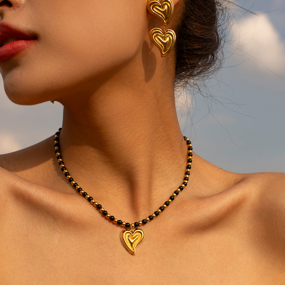 Wholesale Jewelry Classic Style Commute Heart Shape Stainless Steel Beaded Plating Pendant Necklace