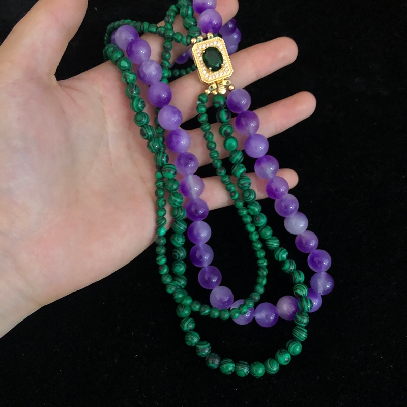 Elegant Simple Classic Multi-Layer Design Turquoise Purple Stone Bead Necklace Fashion Jewelry Matching Sweater Chain For Women
