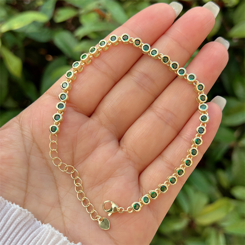 Wholesale Jewelry Classic Style Round Copper Zircon 18K Gold Plated Inlay Bracelets