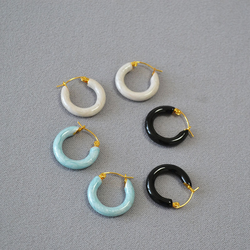 Retro Colorful Handmade Enamel Circle Earrings Women's Fashion Elegant Simple Pearl Glossy Round Shape Jewelry Accessories