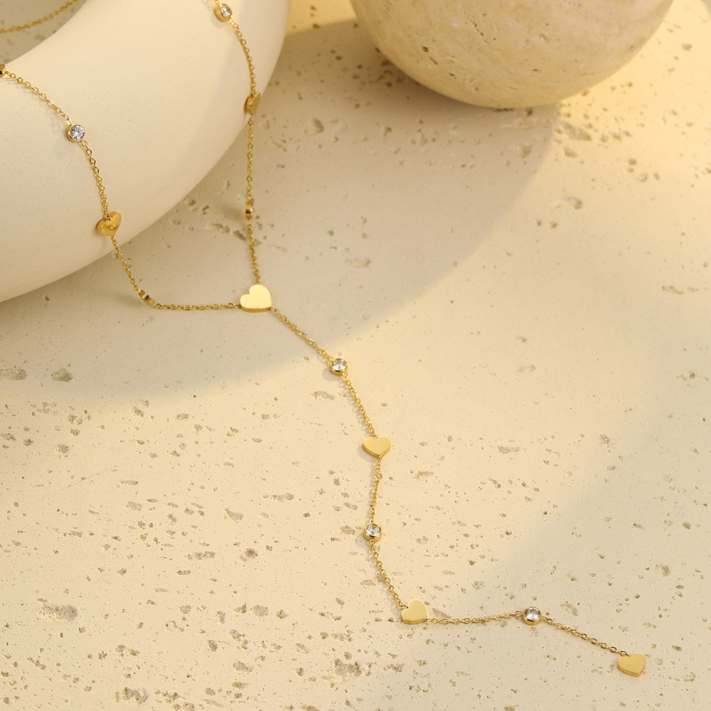 Gold Stainless Steel Waterdrop Y-Shape Tassel Necklace Women's Fashion Accessories Non-Fading Ladies Stylish Jewelry