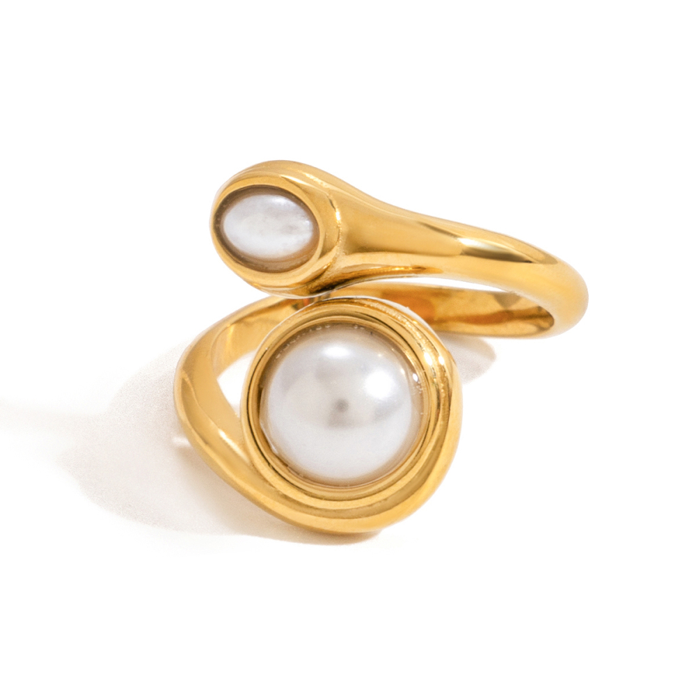 Elegant Open Ring For Ladies Resin Pearl Stainless Steel 18K Gold Vacuum Plating Pearl Pattern High Quality 304 Stainless Steel