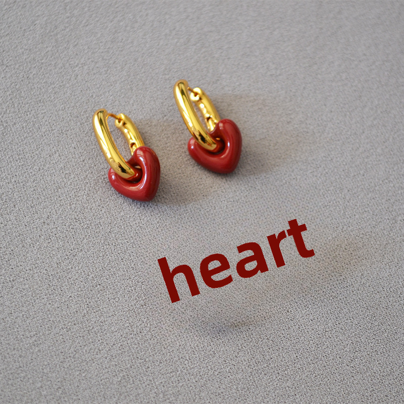 Korean Fashion Retro Red Thick Fat Small Love Handmade Enamel Glaze Personality Niche Temperament U-word Earrings Earrings