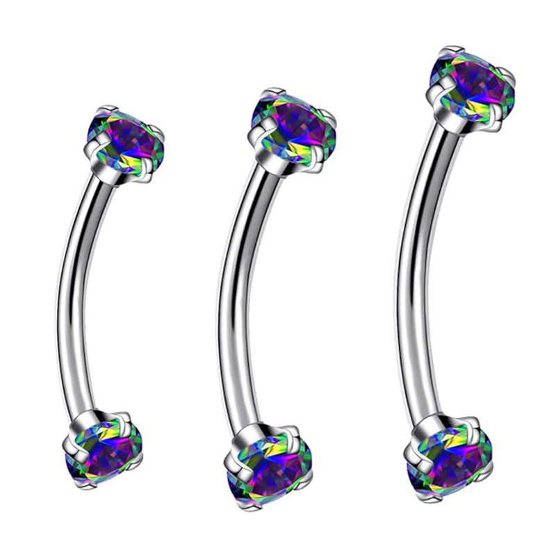 Fashion Titanium Metal Round Shiny Zircon Eyebrow Ring Body Piercing Jewelry Geometric Pattern Unisex Shiny Piercing Accessories