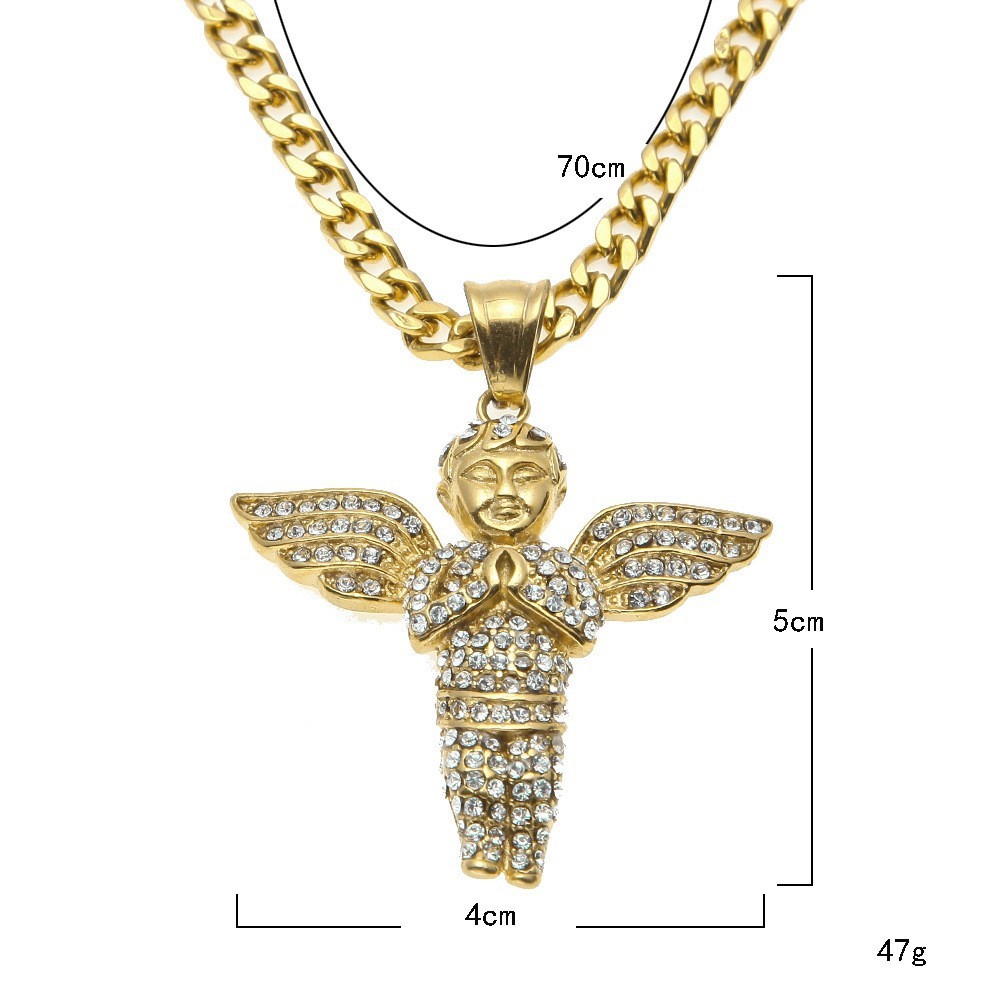 Hip-Hop Style Angel Wing Pendant Necklace Stainless Steel Gold-Plated Fashion Accessory Versatile Small Batch Trendy Jewelry Item